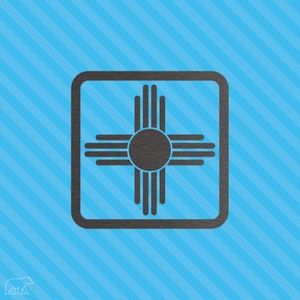 New Mexico State Flag, Zia Pueblo Sun Symbol, Vinyl Sticker in White or Brushed Pewter