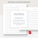 Printable Savings Register, PDF File, Prints on 8 1/2 X 11 Inch Paper ...