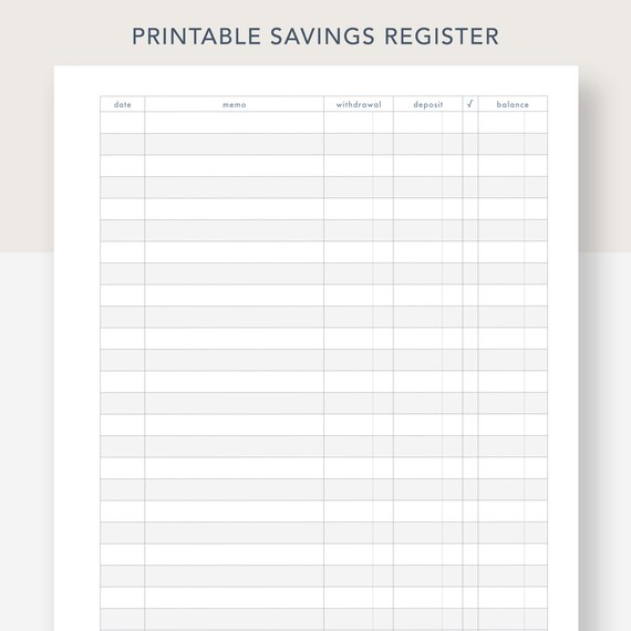Printable Savings Register PDF File Prints On 8 1 2 X 11 Etsy