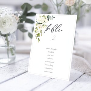Wedding Seating Table Cards, White Rose, Customizable, 4x5, 5x7