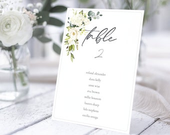 Wedding Seating Table Cards, White Rose, Customizable, 4x5, 5x7