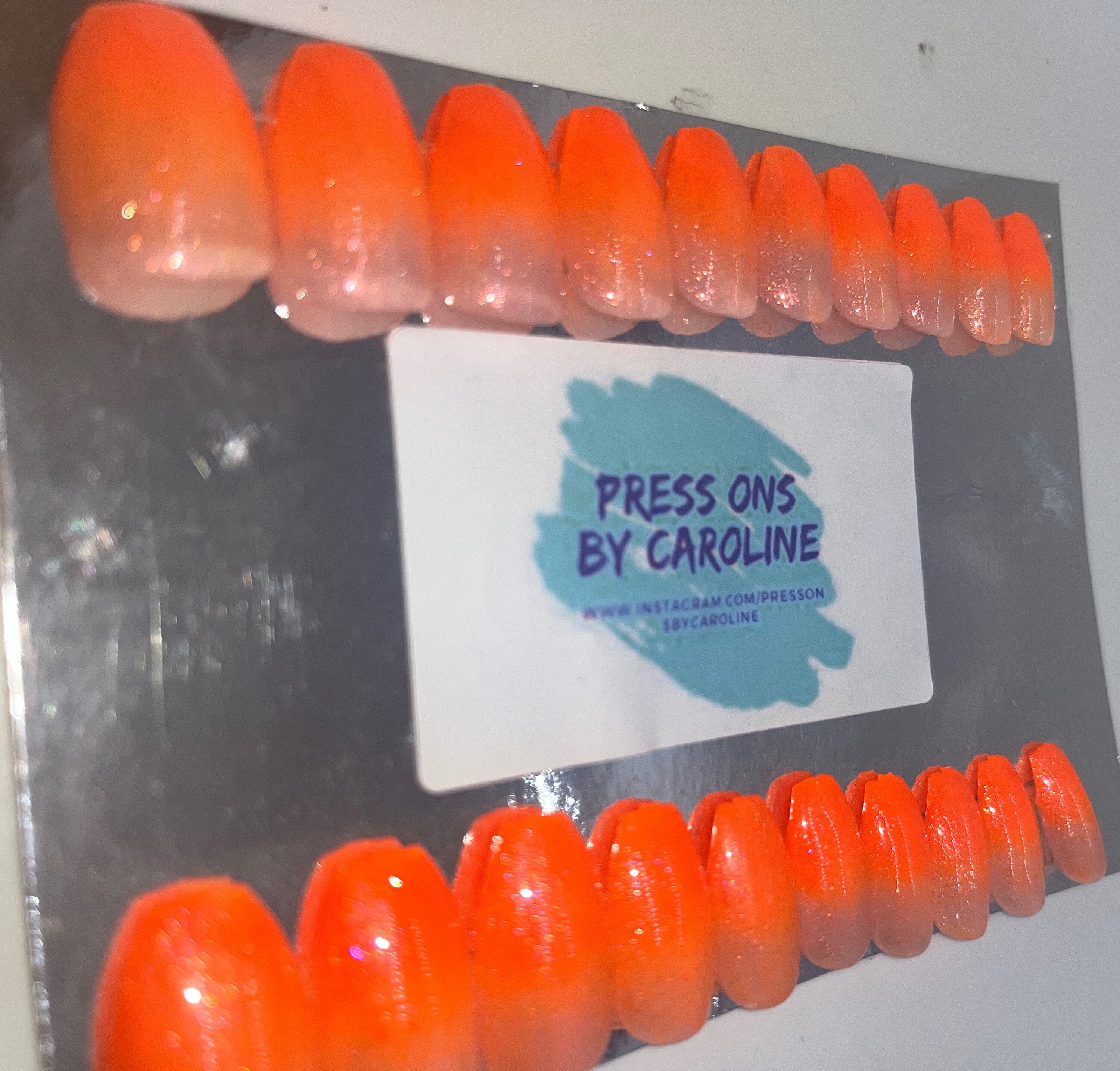 Full Set Of Short Coffin Ombre Neon Orange Press On Nails Etsy