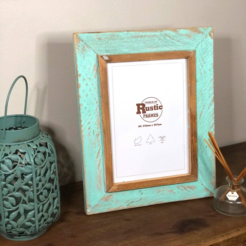 Turquoise a4 Picture Frame Wooden Rustic Picture Frame Etsy