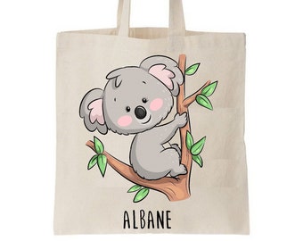 Personalisierte Kinder-Einkaufstasche, Kindergarten-Schultasche, Kindergarten-Tasche, Vorname-Tasche des Kindes, Kuscheltier-Tasche, Wickeltasche für das Kinderzimmer, Koala-Einkaufstasche