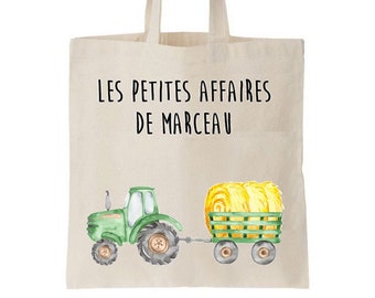 Tote bag enfant personnalisé, sac école maternelle, sac crèche, sac enfant prénom, sac à doudou, sac change maternelle, tote bag tracteur