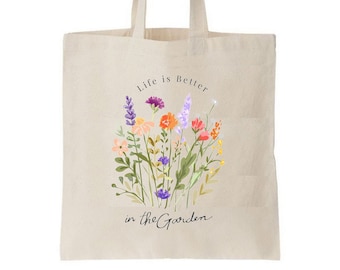 Tote bag papillon, tote bag fleurs, tote bag printemps, sac cabas, sac en tissu, sac en coton