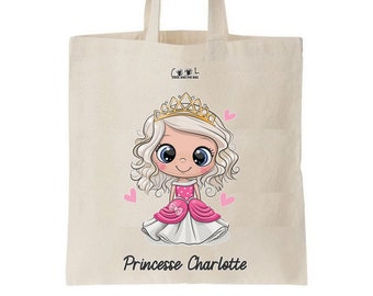 Tote bag enfant personnalisé, sac école maternelle, sac crèche, sac enfant prénom, sac à doudou, tote bag enfant fille, sac princesse