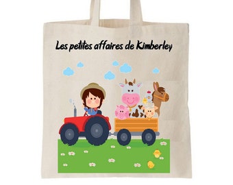 Personalized children's tote bag, nursery school bag, nursery bag, child's first name bag, cuddly toy bag, nursery changing bag, tractor tote bag