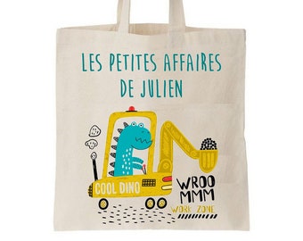 Tote bag enfant personnalisé, sac école maternelle, sac crèche, sac enfant prénom, sac à doudou, sac change maternelle, tote bag dinosaure