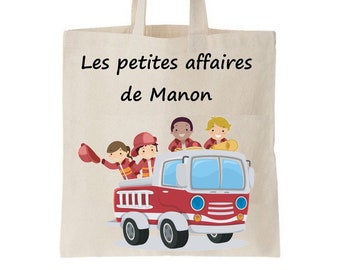 Personalized children's tote bag, nursery school bag, nursery bag, child's first name bag, cuddly toy bag, nursery changing bag, firefighter tote bag