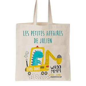 Tote bag enfant personnalisé, sac école maternelle, sac crèche, sac enfant prénom, sac à doudou, sac change maternelle, tote bag dinosaure