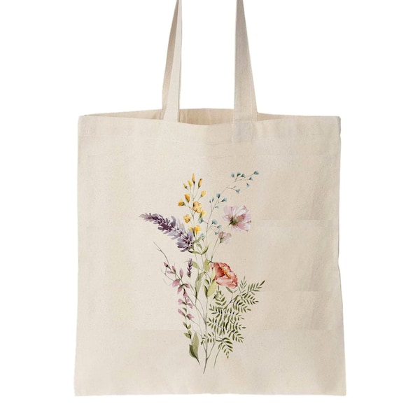 Tote bag fleurs, tote bag fleuri, printemps, sac cabas, sac en tissu, sac en coton