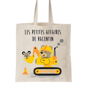 Tote bag enfant personnalisé, sac école maternelle, sac crèche, sac enfant prénom, sac à doudou, sac personnalisé enfant, tote bag chantier