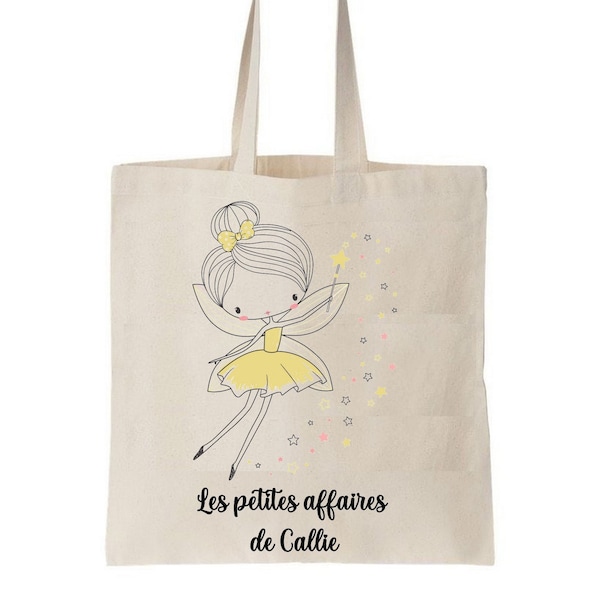 Tote bag enfant personnalisé, sac école maternelle, sac crèche, sac enfant prénom, sac à doudou, sac change maternelle, tote bag fée