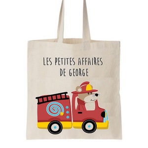 Tote bag enfant personnalisé, sac école maternelle, sac crèche, sac enfant prénom, sac à doudou, sac change maternelle, tote bag pompier