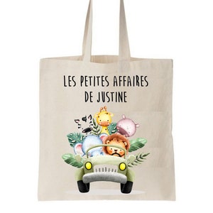 Tote bag enfant personnalisé, sac école maternelle, sac crèche, sac enfant prénom, sac doudou, sac change maternelle, tote bag enfant savane
