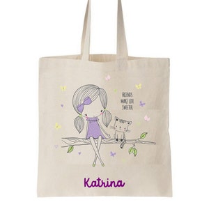 Tote bag enfant personnalisé, sac école maternelle, sac crèche, sac enfant prénom, sac à doudou, sac change maternelle, tote bag chat