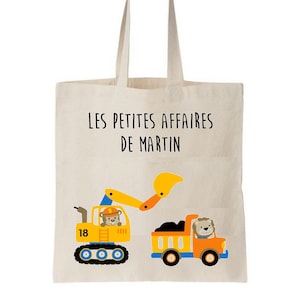 Tote bag enfant personnalisé, sac école maternelle, sac crèche, sac enfant prénom, sac à doudou, sac personnalisé enfant, tote bag chantier