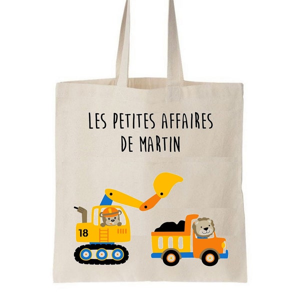 Tote bag enfant personnalisé, sac école maternelle, sac crèche, sac enfant prénom, sac à doudou, sac personnalisé enfant, tote bag chantier