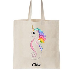 Tote bag enfant, sac enfant personnalisé, sac pour la crèche, tote bag école maternelle, tote bag hippocampe