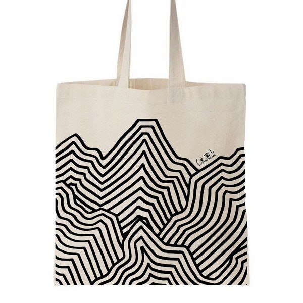 Sac en toile graphique, tote bag noir et blanc, cadeau homme