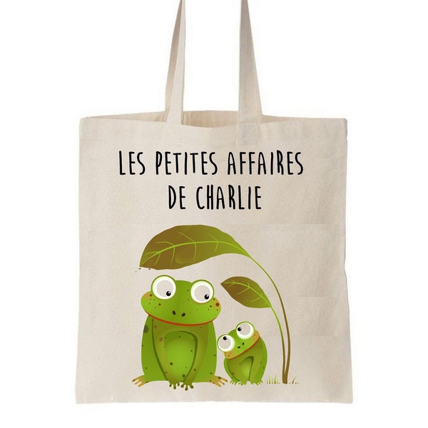 Sac enfant personnalisé, sac enfant personnalisé maternelle, tote bag personnalisable enfant, tote bag école maternelle, tote bag grenouille