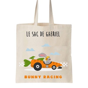 Tote bag enfant personnalisé, sac école maternelle, tote bag personnalisable, sac enfant prénom, voiture de course, sac change maternelle