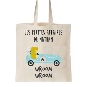 Tote bag enfant personnalisé, sac école maternelle, sac crèche, sac enfant prénom, sac à doudou, sac change maternelle, tote bag dinosaure