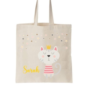 Tote bag enfant personnalisé, sac école maternelle, sac crèche, sac enfant prénom, sac à doudou, sac change maternelle, tote bag chat