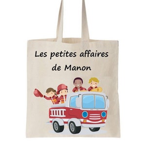 Tote bag enfant, sac enfant personnalisé, sac pour la crèche, tote bag école maternelle, tote bag pompier