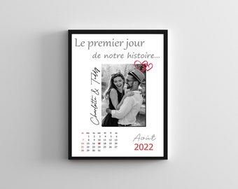 Cadeau couple personnalisé, affiche couple personnalisée, affiche première rencontre, calendrier date de rencontre, cadre couple avec photo