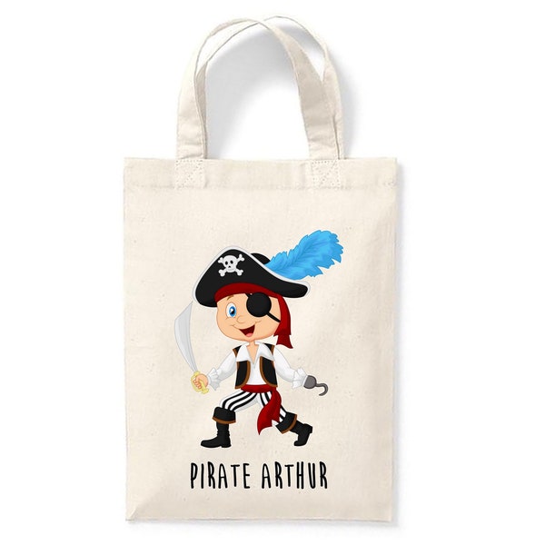 Petit tote bag enfant personnalisé 18x24cm, sac enfant prénom, tote bag école maternelle, sac crèche, sac à doudou, sac pirate