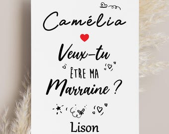 Carte demande marraine, cadeau marraine, carte personnalisée, annonce marraine, veux-tu être ma marraine