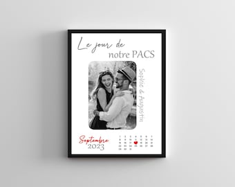 Cadeau Pacs, affiche Pacs personnalisée, cadeau couple date de PACS, affiche couple personnalisée