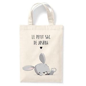 Petit tote bag enfant personnalisé 18x24cm, tote bag école maternelle, sac pour la crèche, sac à doudou, tote bag lapin