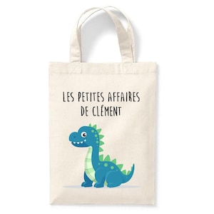Petit tote bag enfant personnalisé 18x24cm, tote bag école maternelle, sac pour la crèche, sac à doudou, tote bag dinosaure