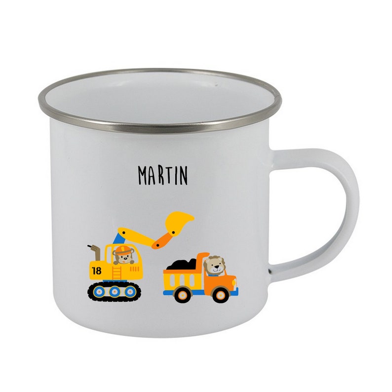 Personalized child mug, enamel child mug, kindergarten child cup, first name child cup, customizable kindergarten mug image 1