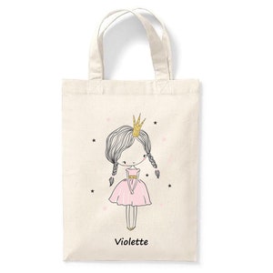 Petit tote bag enfant personnalisé 18x24cm, tote bag école maternelle, sac pour la crèche, sac à doudou, tote bag princesse