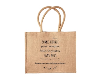 Cadeau retraite, départ en retraite, cadeau collègue de travail, panier fourre tout, sac cabas toile de jute