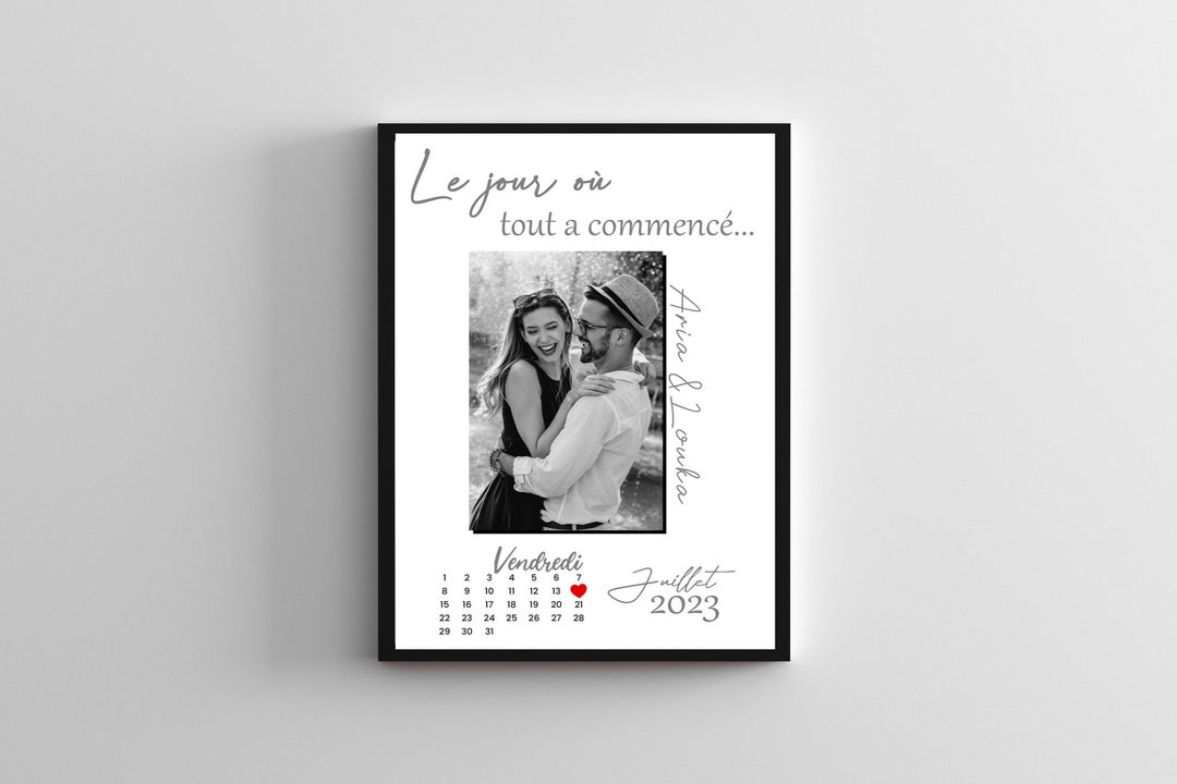 Cadeau couple 1 an, affiche couple personnalisée avec date première