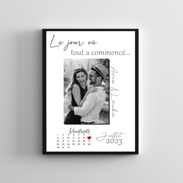 1 year anniversary couple gift, personalized couple poster with date of first meeting, the day it all began, Valentine's Day gift for men
