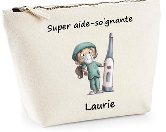 Pochette aide soignante, cadeau aide soignante personnalisée, cadeau soignant, pochette soignant, trousse aide-soignante