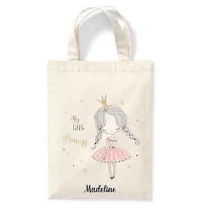 Petit tote bag enfant personnalisé 18x24cm, tote bag école maternelle, sac pour la crèche, sac à doudou, tote bag princesse