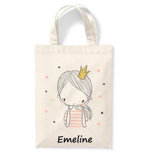 Petit tote bag enfant personnalisé 18x24cm, tote bag école maternelle, sac pour la crèche, sac à doudou, tote bag princesse