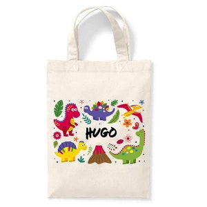 Petit tote bag enfant personnalisé 18x24cm, tote bag école maternelle, sac pour la crèche, sac à doudou, tote bag dinosaures