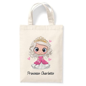 Petit tote bag enfant personnalisé 18x24cm, tote bag école maternelle, sac pour la crèche, sac à doudou, tote bag princesse