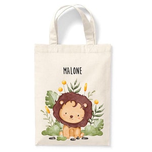 Petit tote bag enfant personnalisé 18x24cm, tote bag école maternelle, sac pour la crèche, sac à doudou, tote bag lion