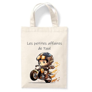 Petit tote bag enfant personnalisé 18x24cm, sac enfant prénom, tote bag école maternelle, sac crèche, sac à doudou, sac moto