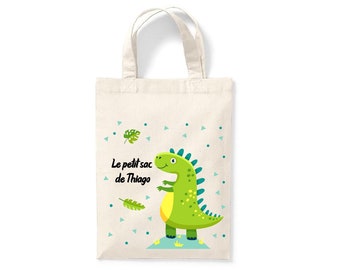 Kleine personalisierte Kinder-Einkaufstasche 18x24cm, Kinder-Vornamenstasche, Kindergarten-Einkaufstasche, Kindergartentasche, Kuscheltiertasche, Dinosaurier-Tasche