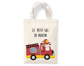 Petit tote bag enfant personnalisé 18x24cm, sac enfant prénom, tote bag école maternelle, sac crèche, sac à doudou, sac pompier